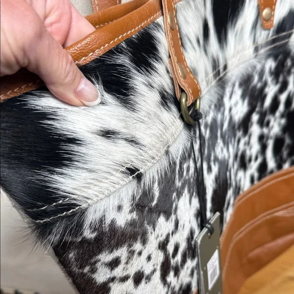 Myra Bag Black and Brown Cowhide Tote - Picture 3 of 4